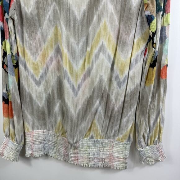 Anthropologie Blank London Floral Watercolor Top XS Smocked Sequin Chevron Boho - Picture 11 of 16